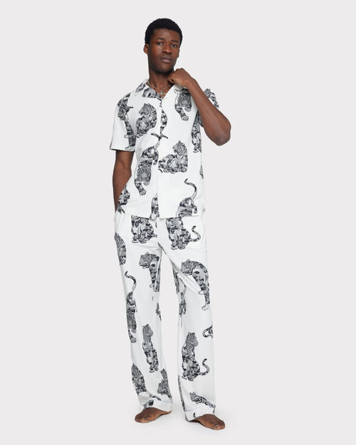 Organic Cotton Lotus Tiger Print Long Pyjama Set - Cream