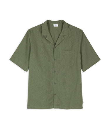 Linen-Blend Short Sleeve Shirt - Khaki
