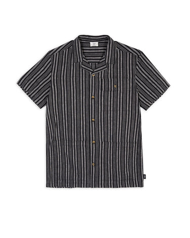 Linen-Blend Multi Stripe Short Sleeve Shirt - Black & Grey