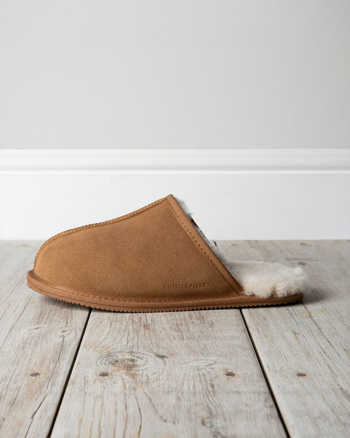 Mens Suede Sheepskin Mule Slippers - Tan