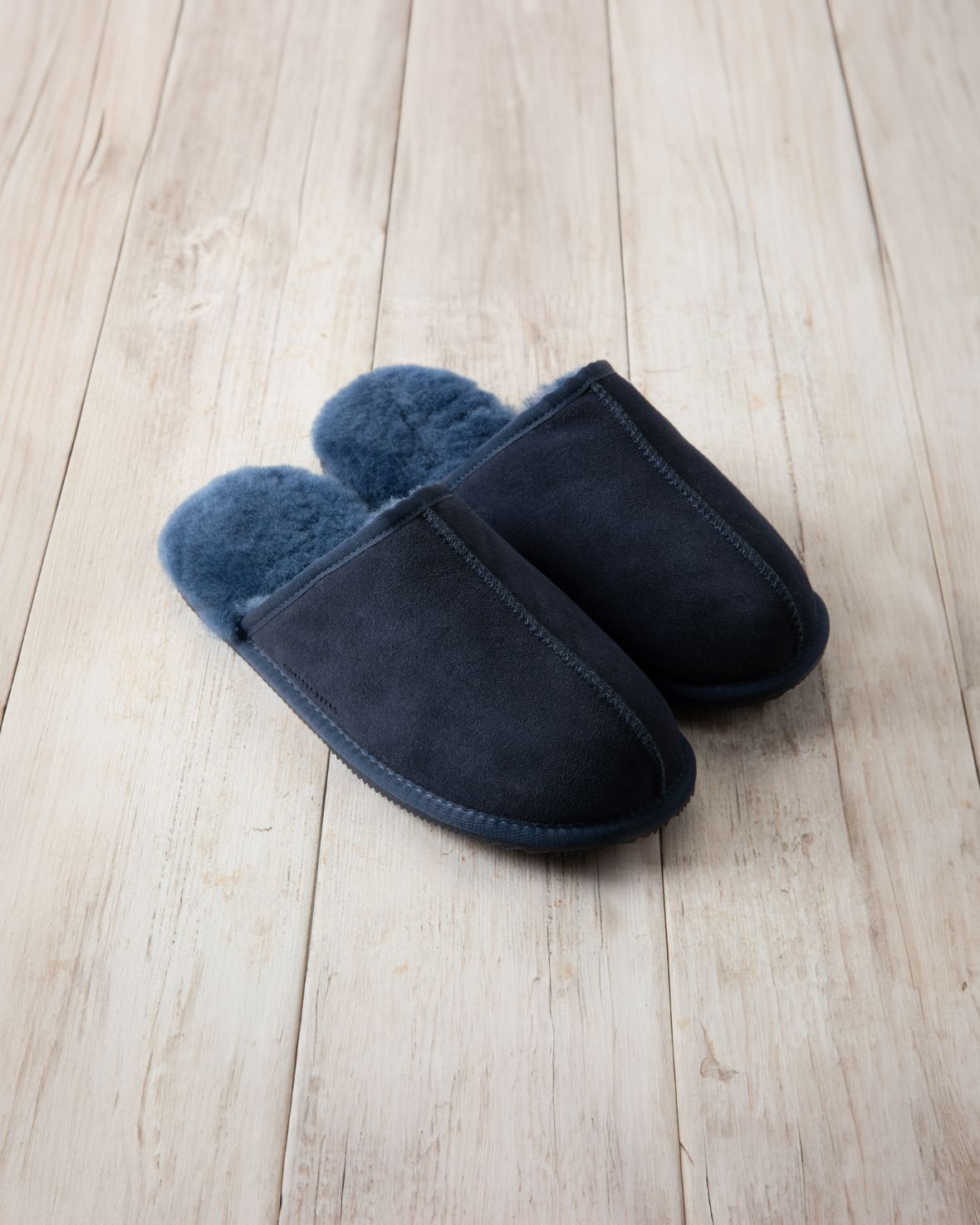 Mens Suede Sheepskin Mule Slippers - Navy