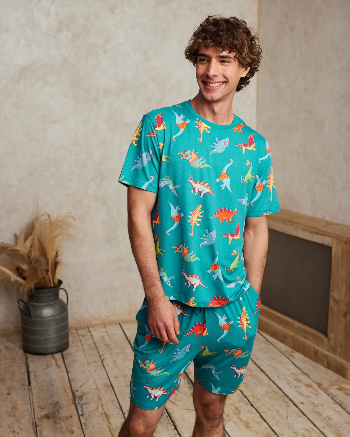 Dinosaur Print Short Pyjama Set - Teal