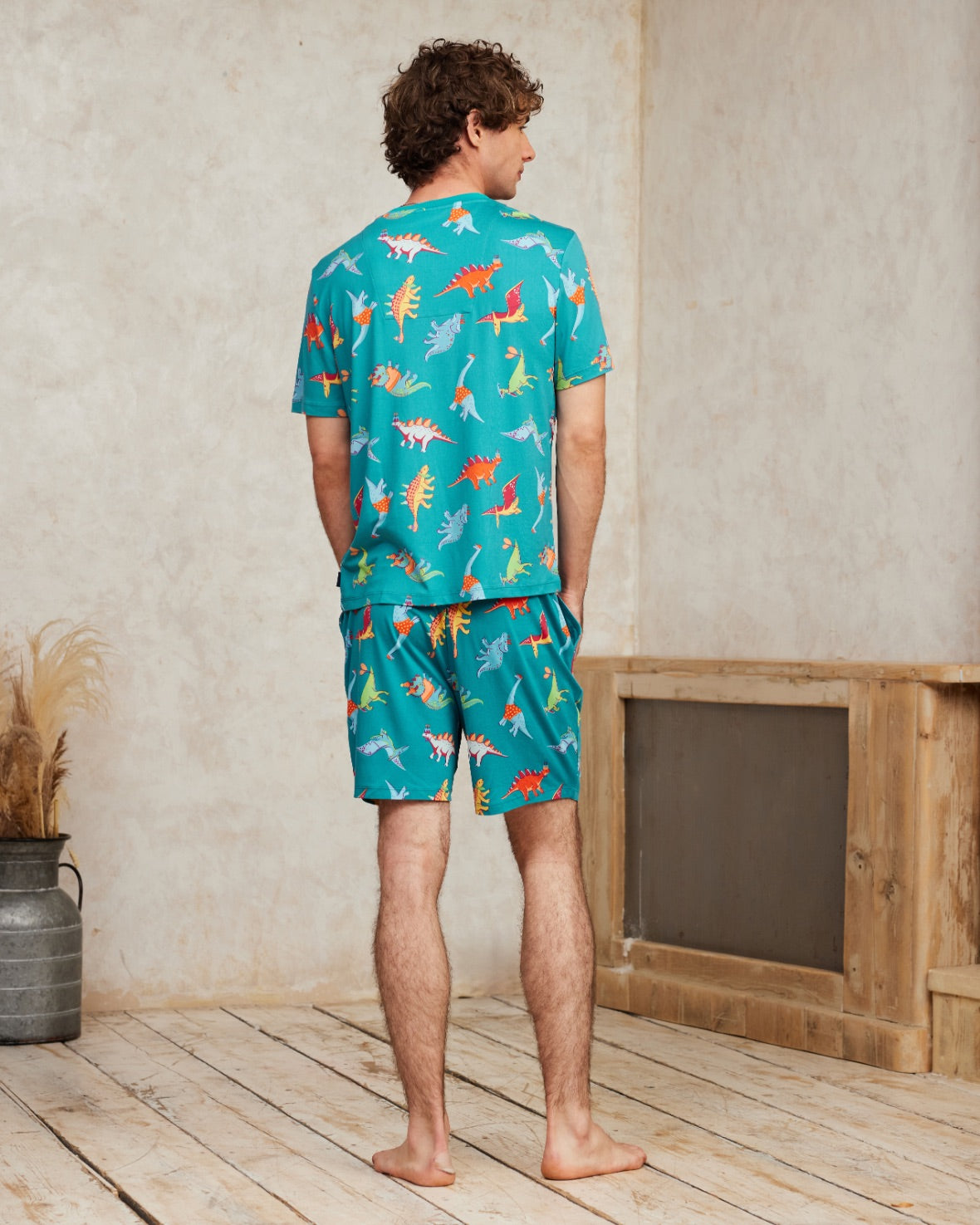 Dinosaur Print Short Pyjama Set - Teal