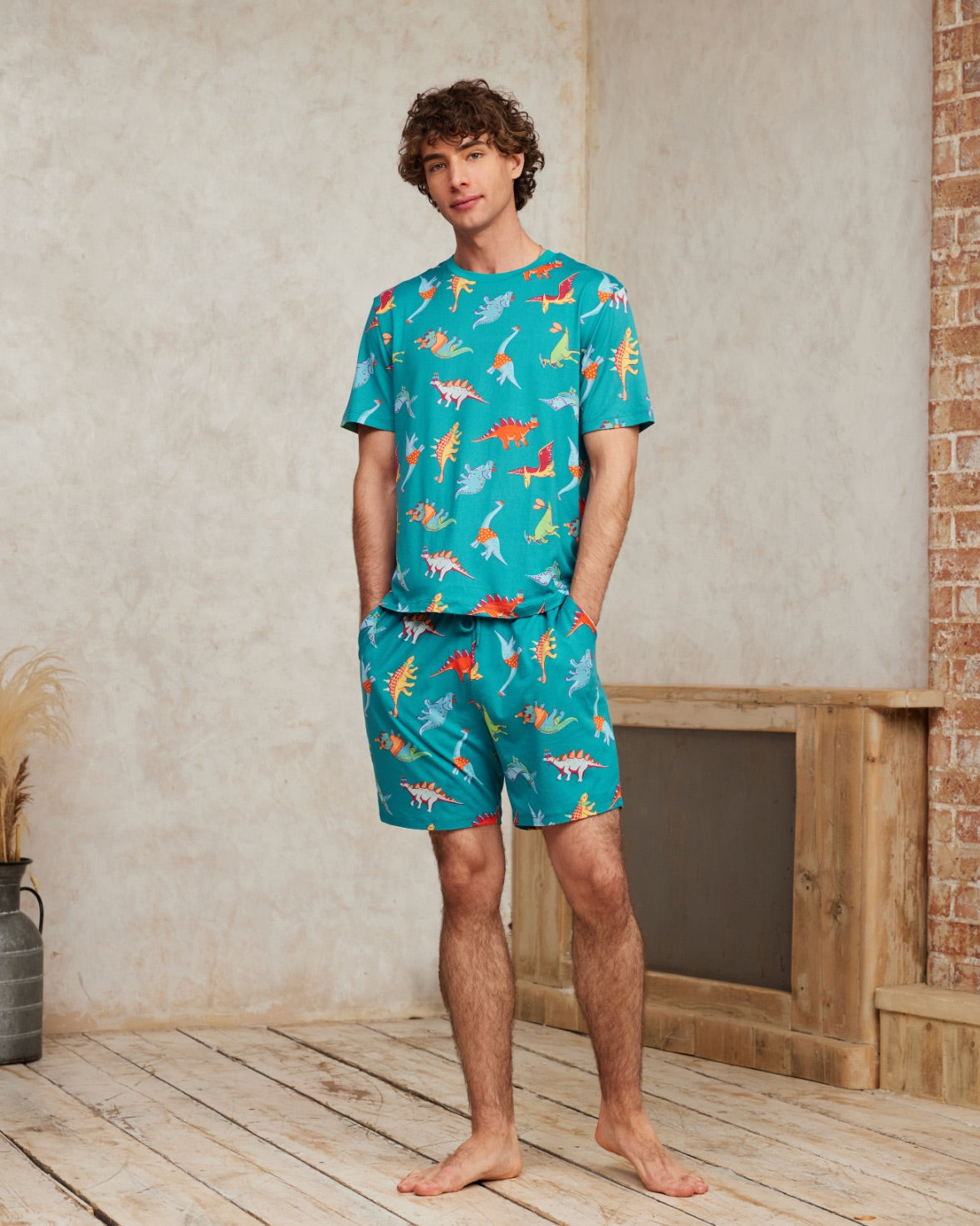 Dinosaur Print Short Pyjama Set - Teal