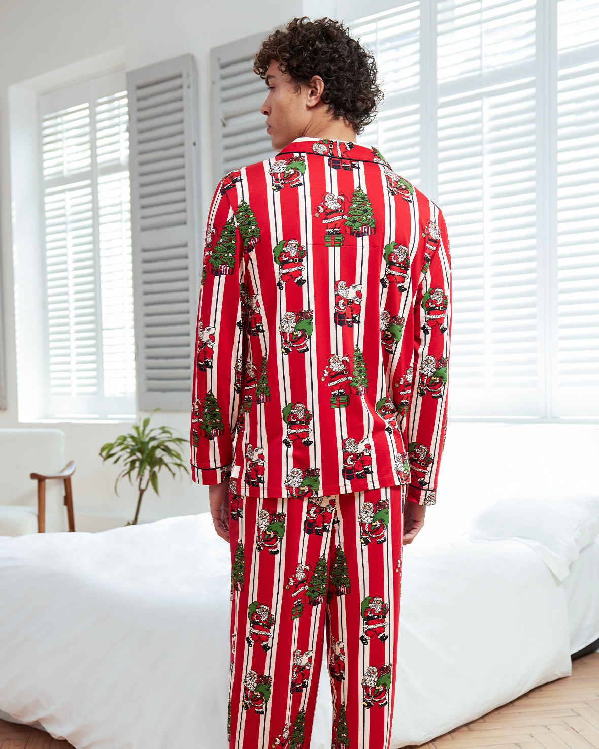 Christmas Santa Stripe Print Long Pyjama Set