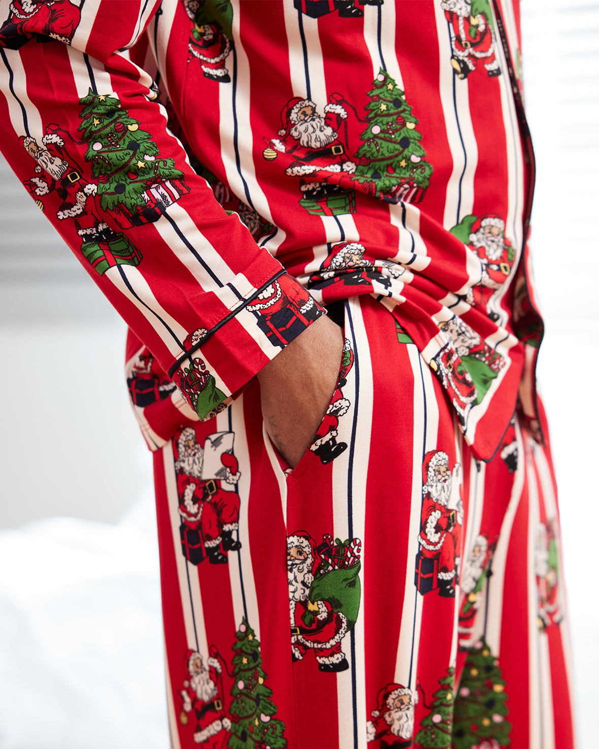 Christmas Santa Stripe Print Long Pyjama Set