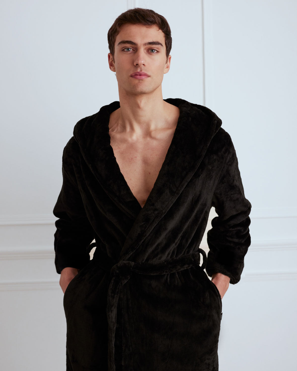 Chelsea Peers Fleece Dressing Gown, Black Chelsea Peers Fleece Dressing Gown, Black