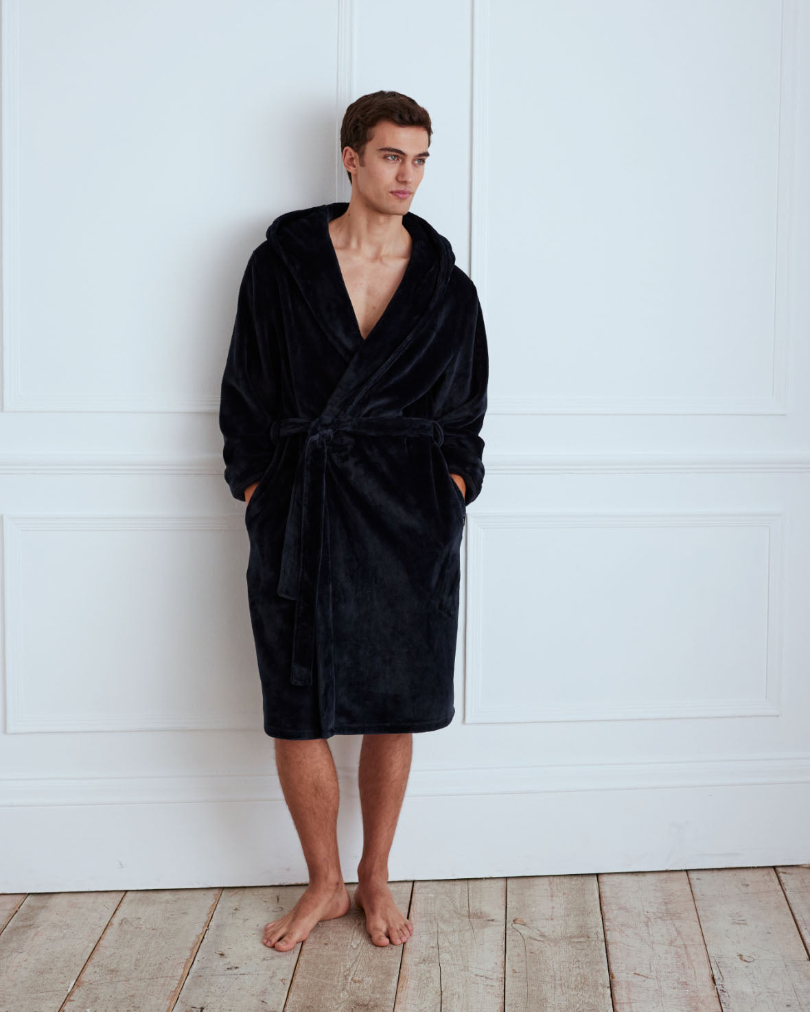 Fleece Dressing Gown - Navy