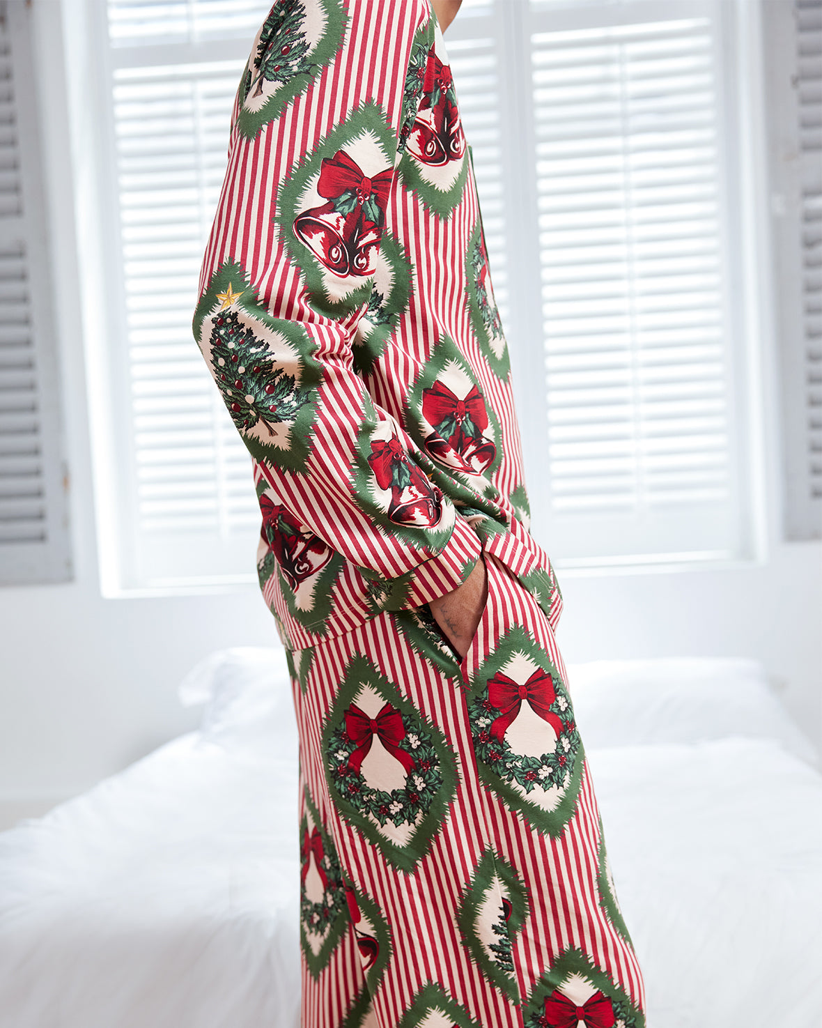 Organic Cotton Christmas Vintage Tree & Wreath Print Long Pyjama Set