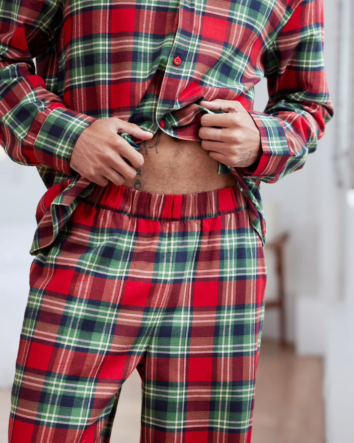 Organic Cotton Brushed Check Long Pyjama Set