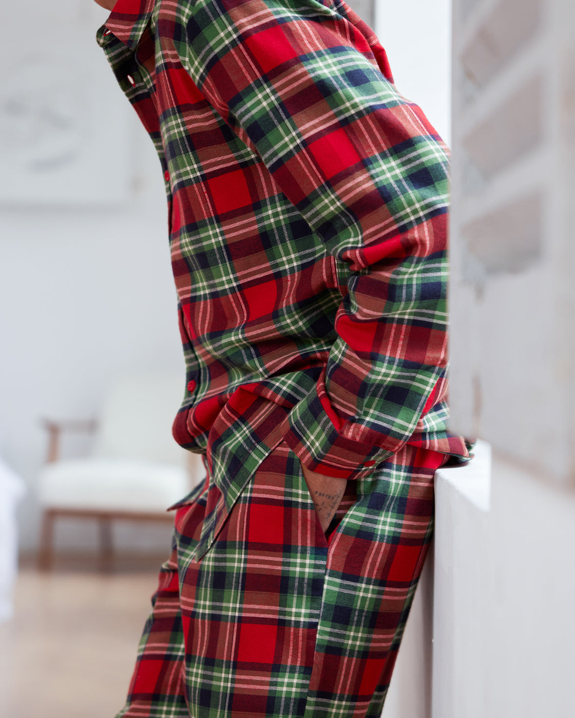 Organic Cotton Brushed Check Long Pyjama Set