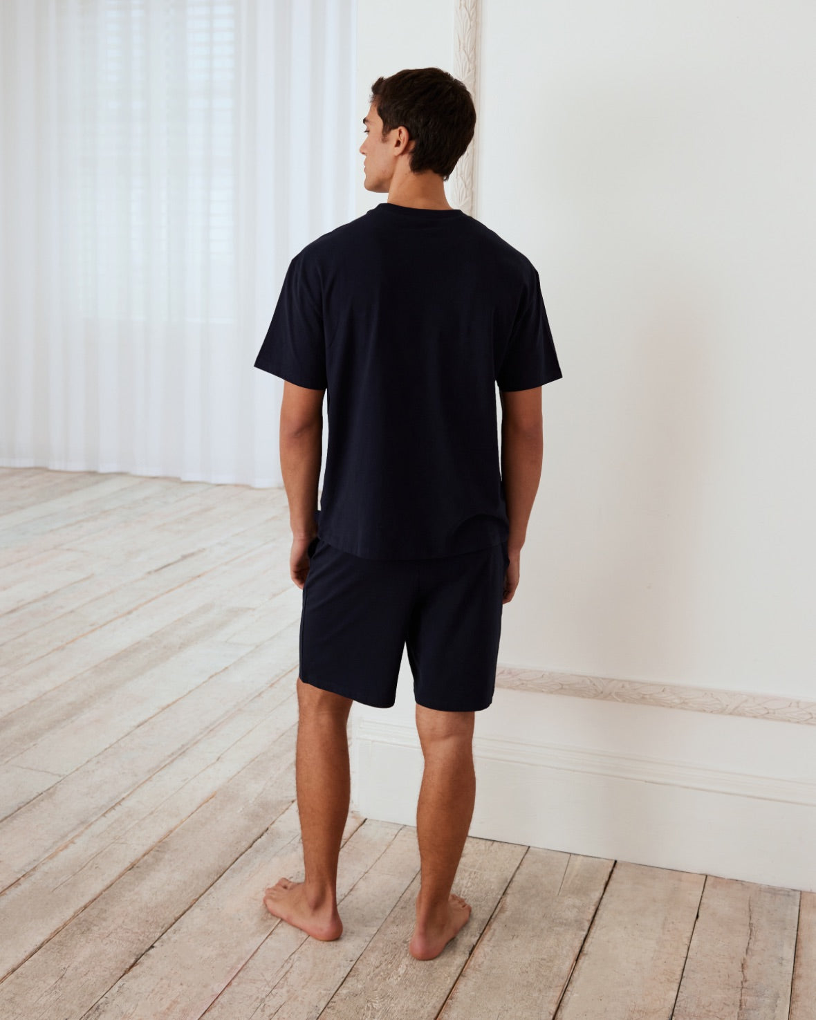 Organic Cotton Crew Neck Short Pyjama Set - Navy