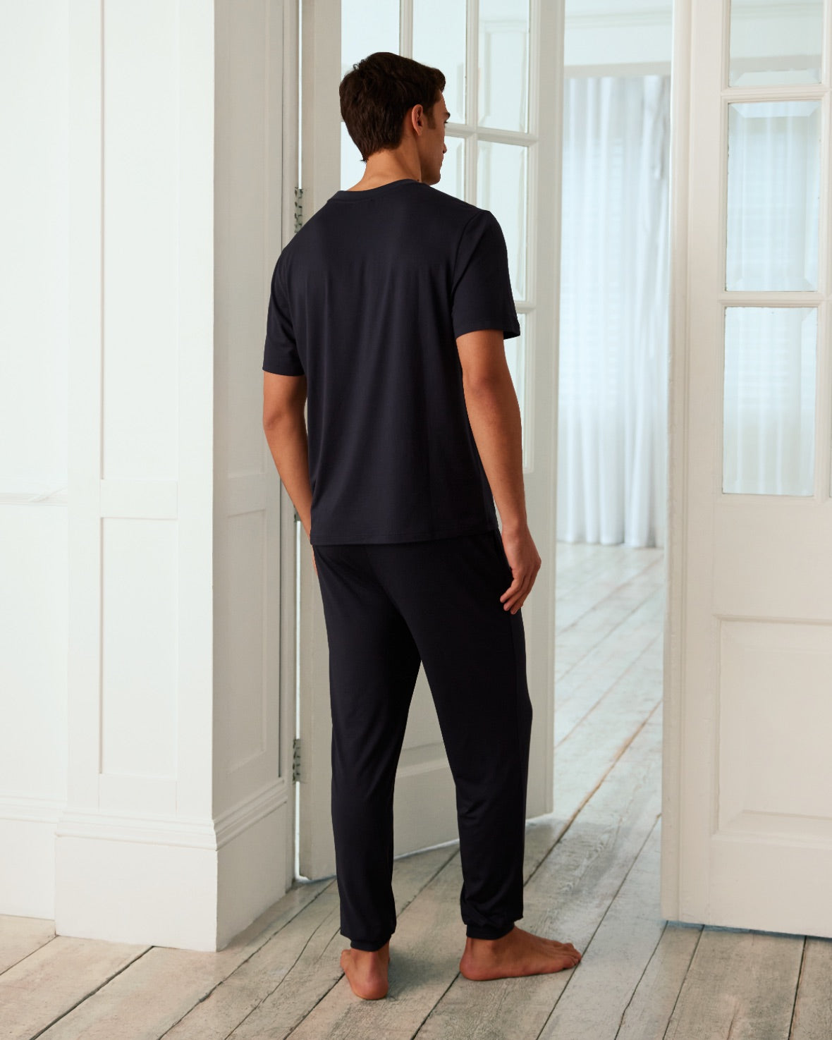 Crew Neck Long Pyjama Set - Navy