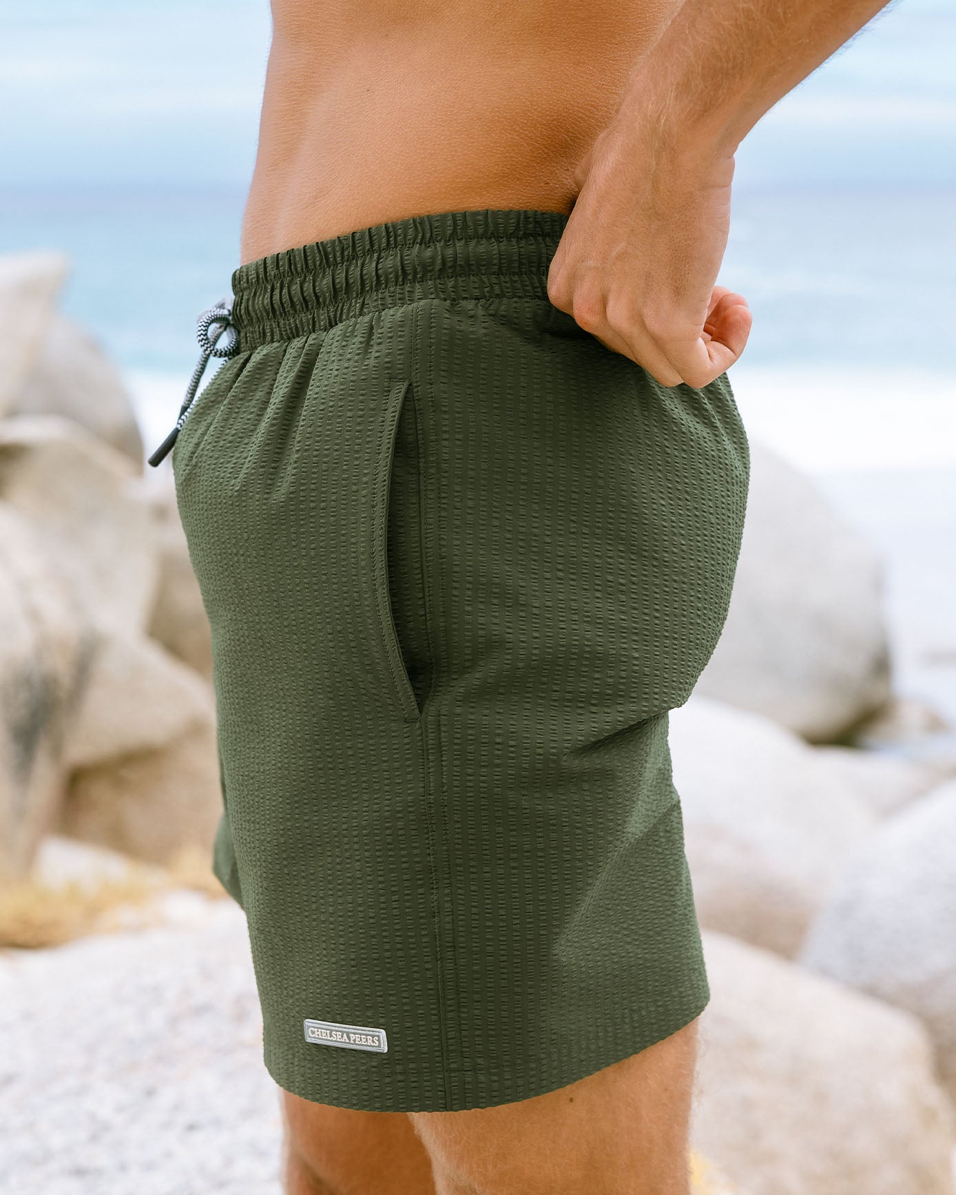 Textured Swim Shorts - Khaki