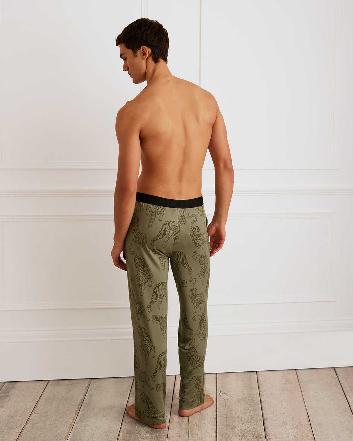 Tiger Print Long Pyjama Bottoms - Sage