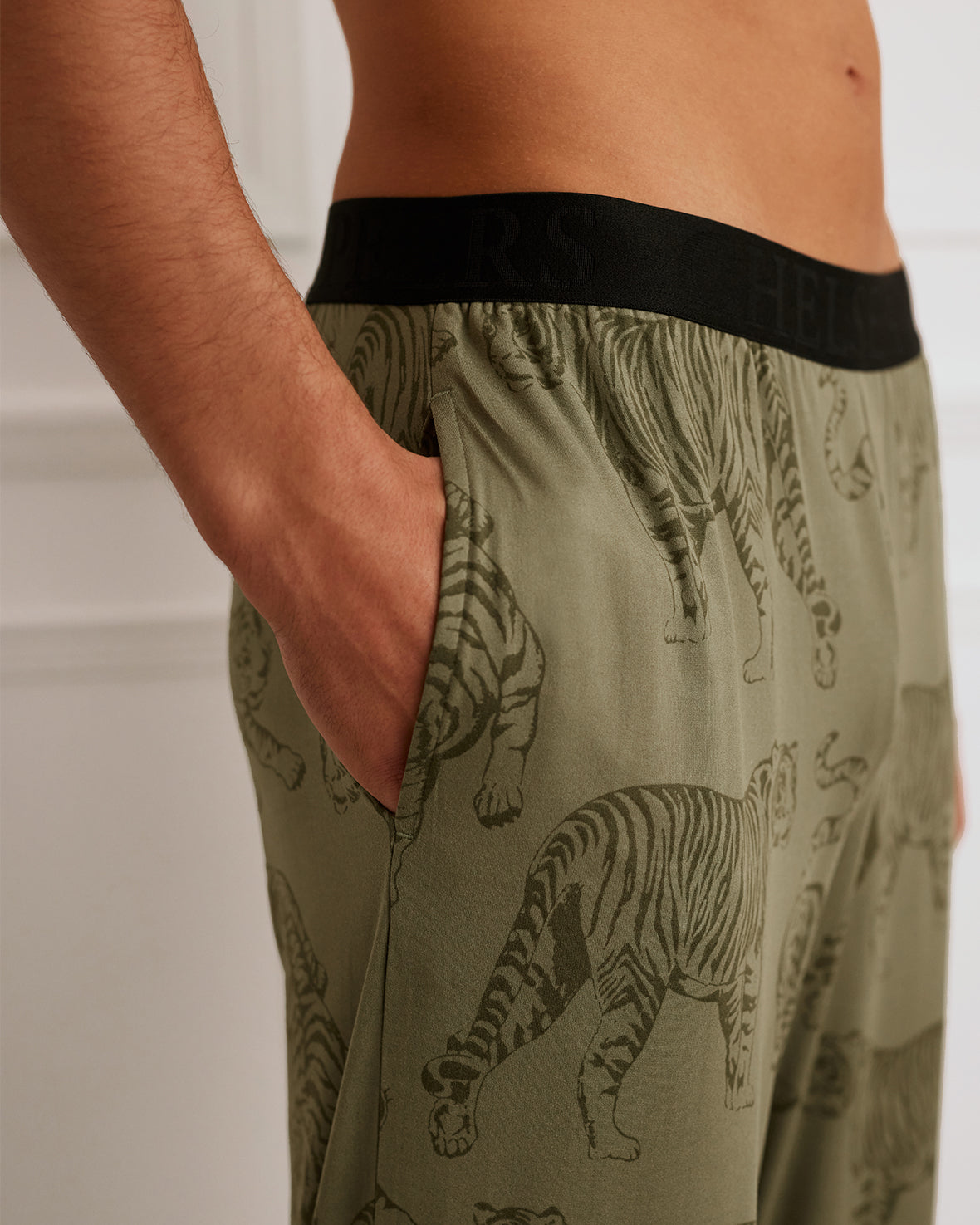 Tiger Print Long Pyjama Bottoms - Sage