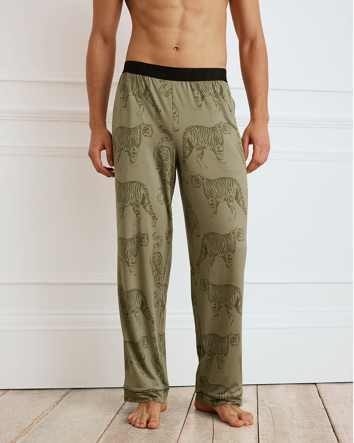 Tiger Print Long Pyjama Bottoms - Sage