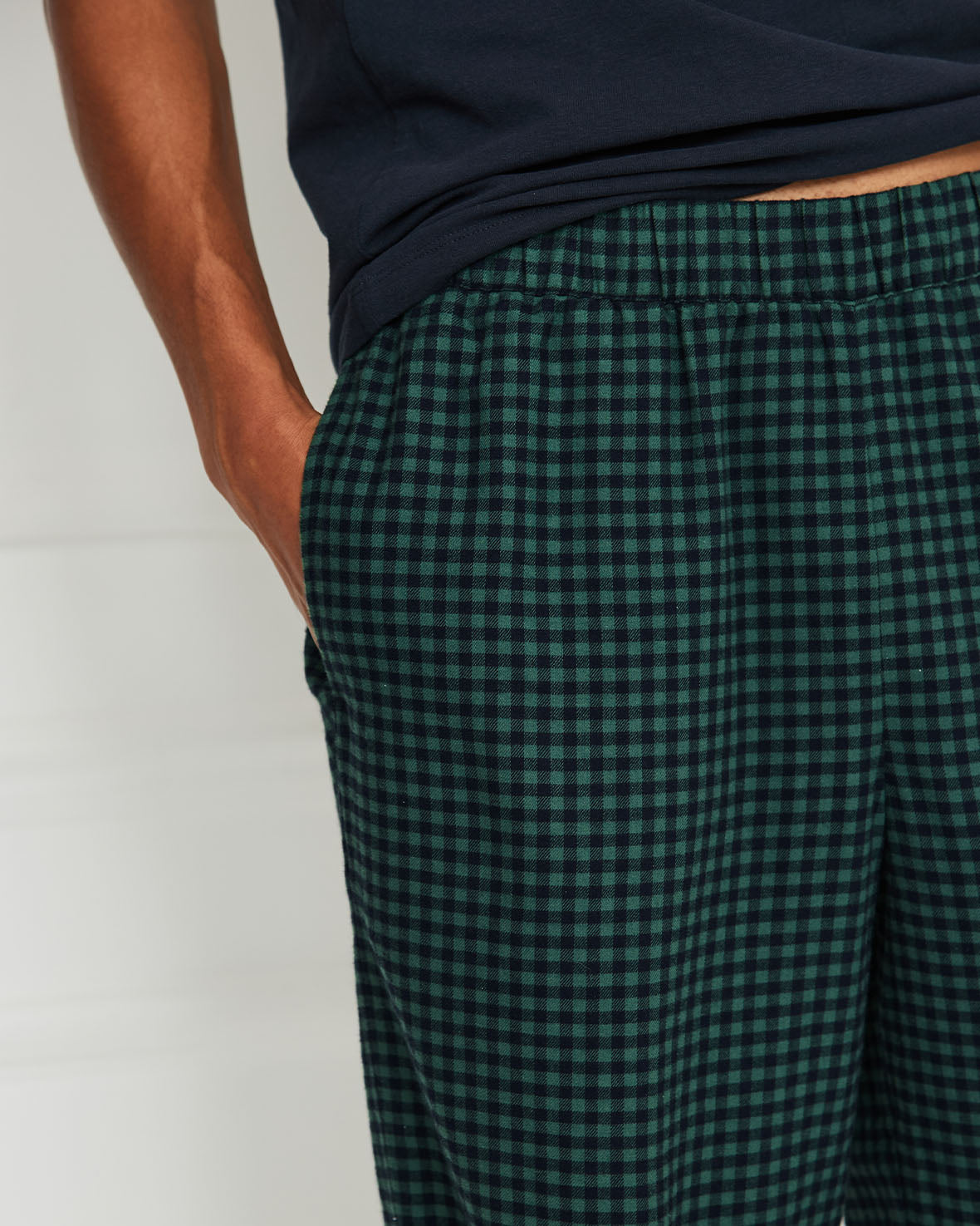 Organic Cotton Embroidered Skiing Chip the Cockapoo Gingham Long Pyjama Set - Green