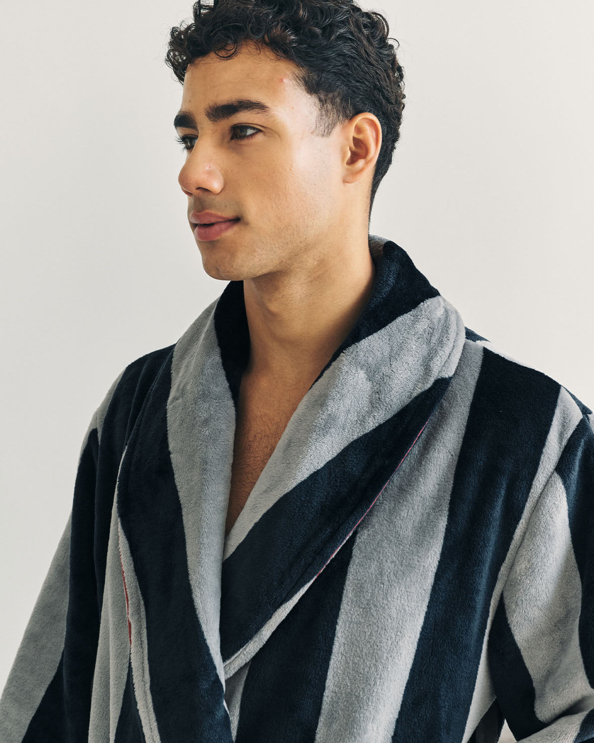 Fleece Stripe Dressing Gown - Navy