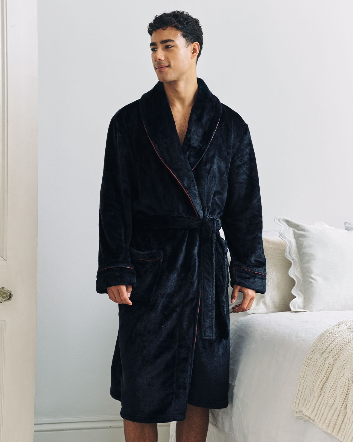 Fleece Dressing Gown - Navy