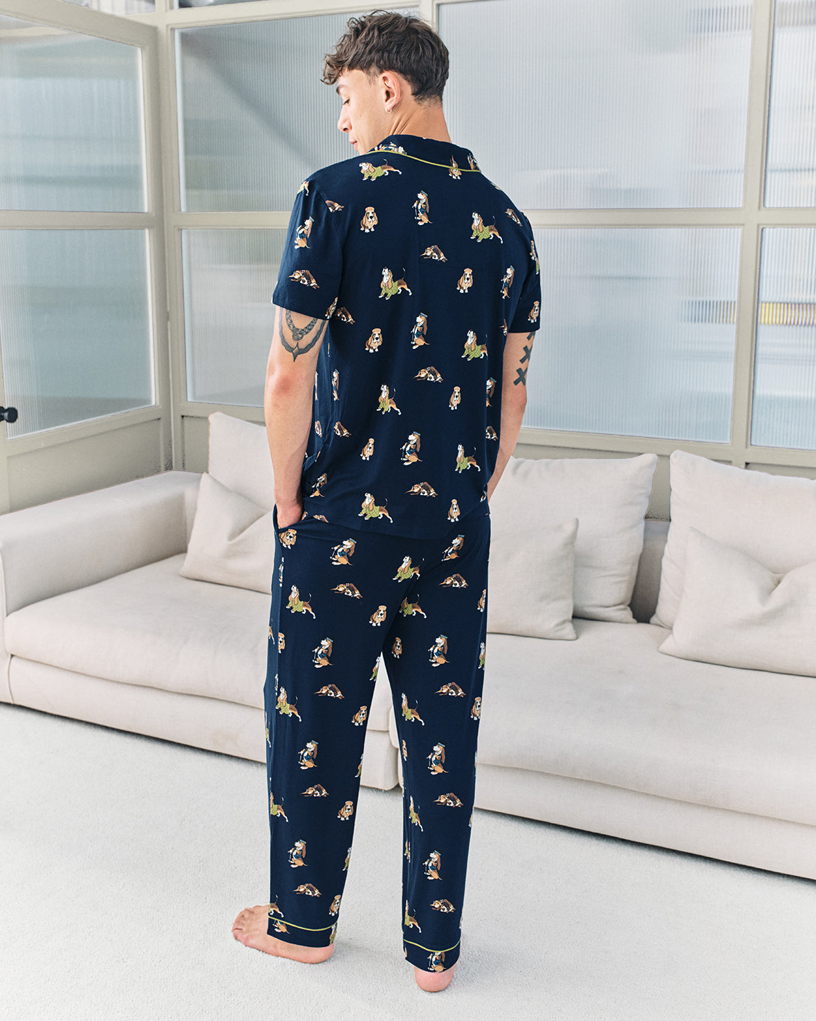 Country Hound Dog Print Long Pyjama Set