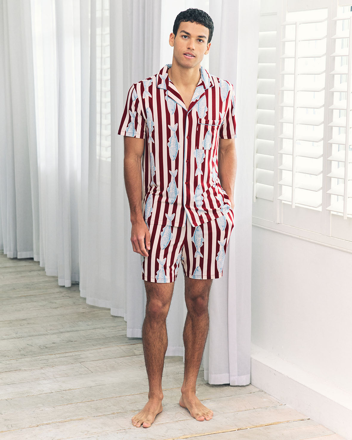 Gone Fishing Stripe Print Short Pyjama Set