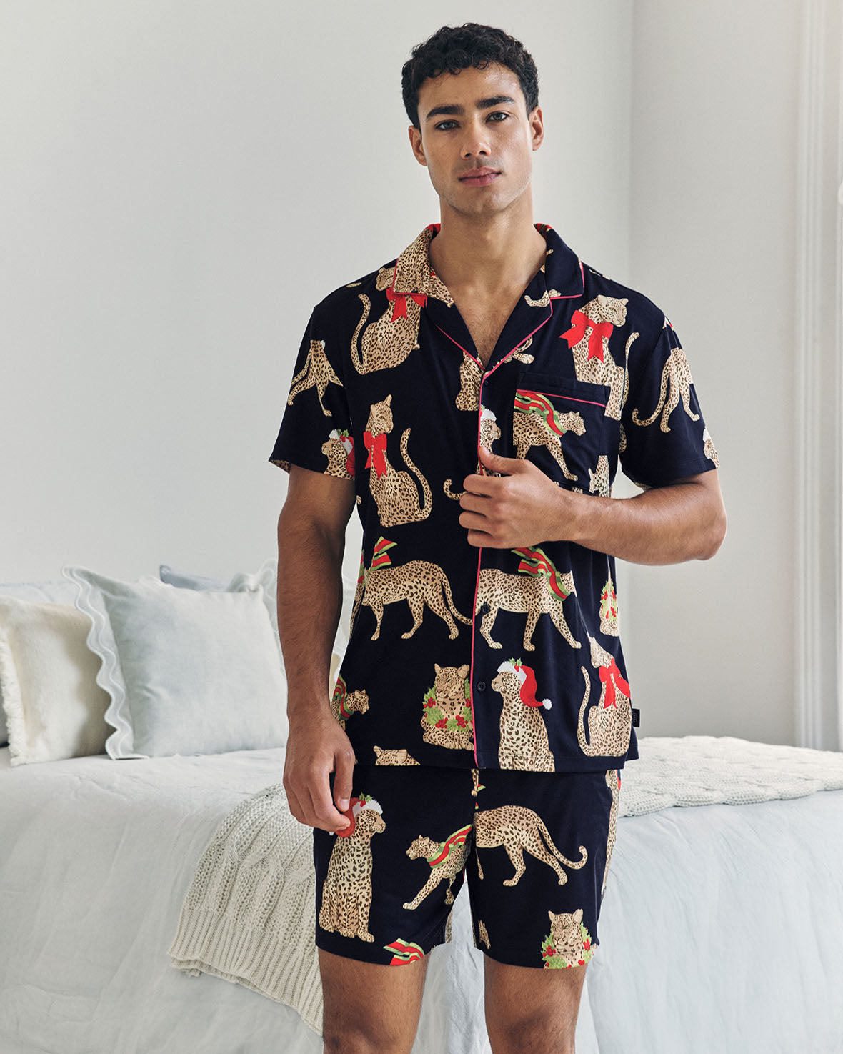 Christmas Leopard Print Short Pyjama Set