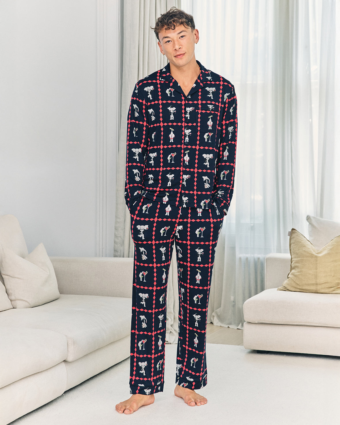 After Hours Elephants Print Long Pyjama Set