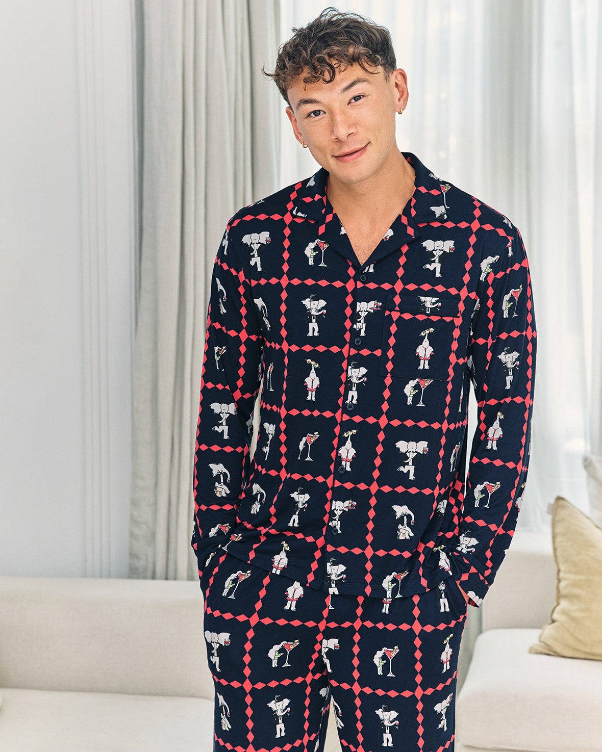 After Hours Elephants Print Long Pyjama Set