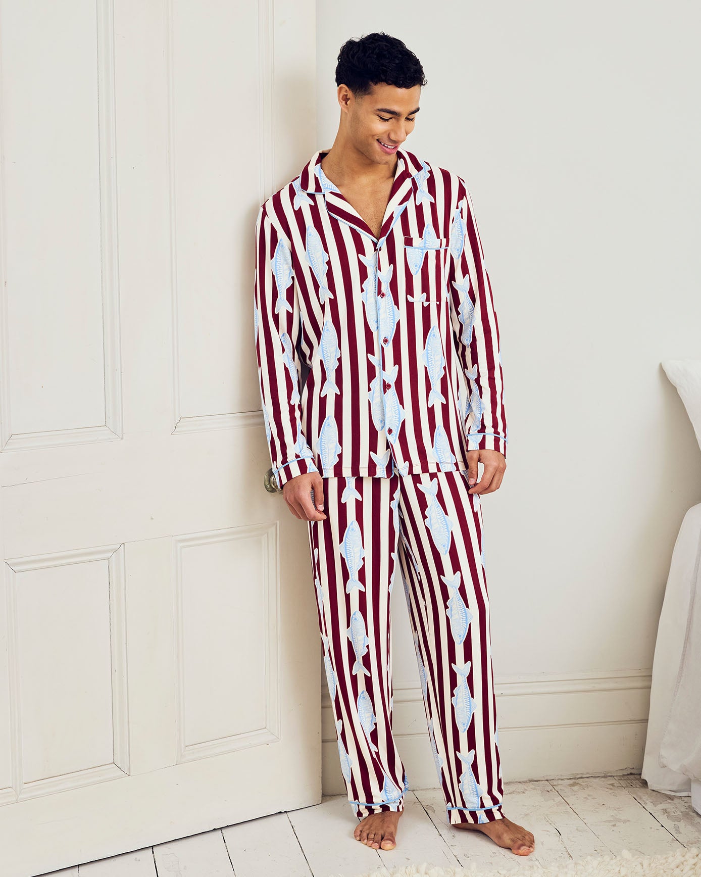 Gone Fishing Stripe Print Long Pyjama Set