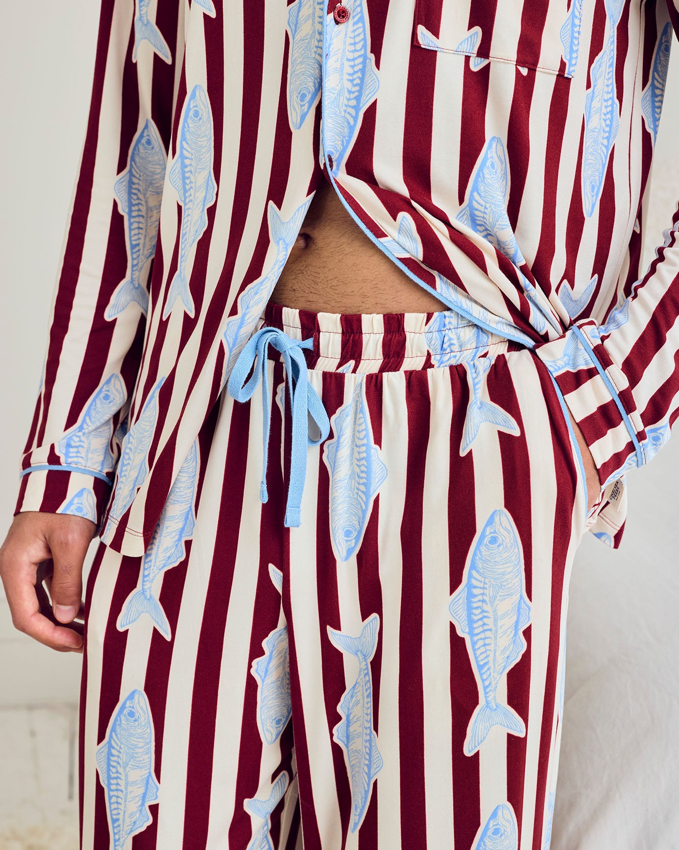 Gone Fishing Stripe Print Long Pyjama Set