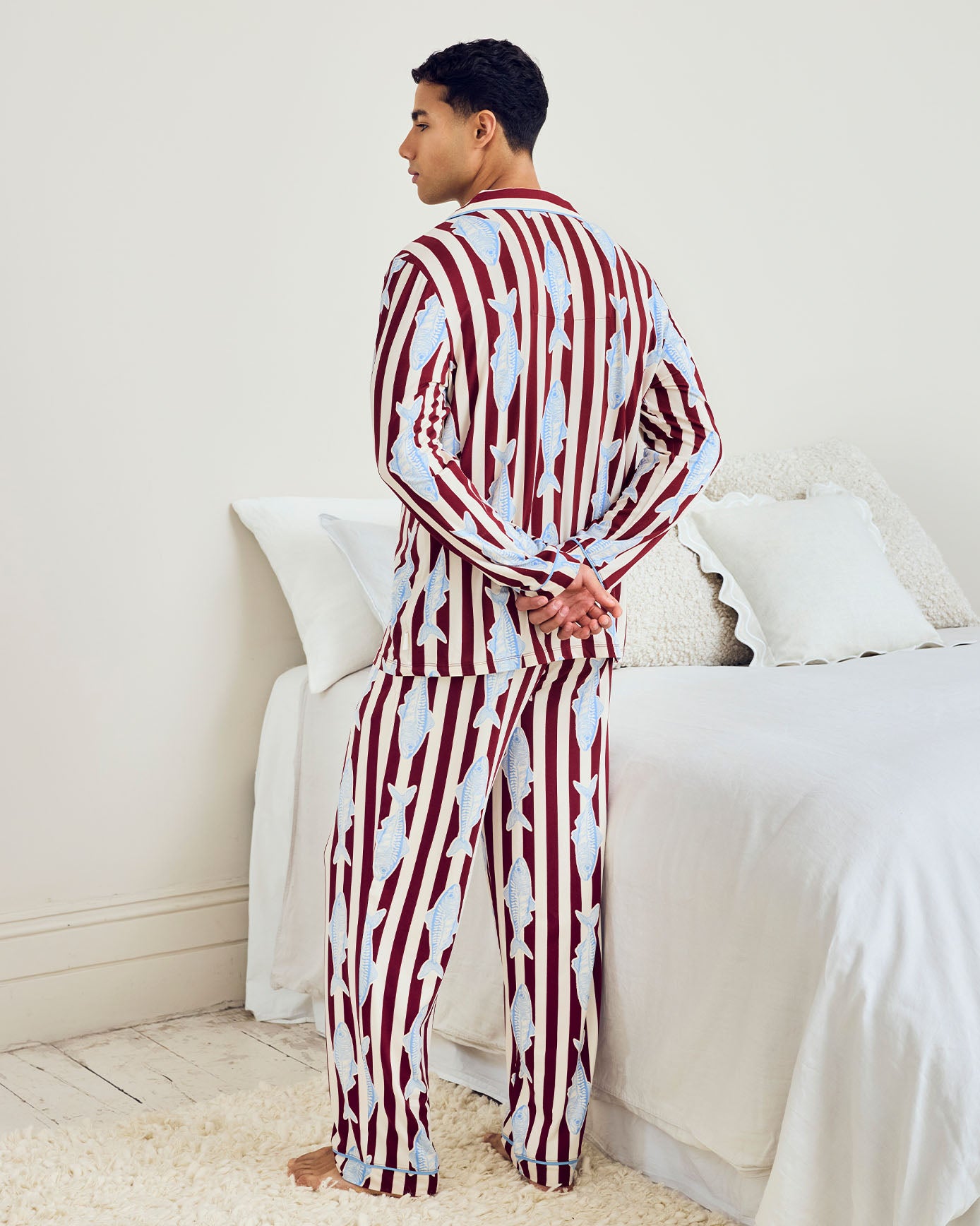Gone Fishing Stripe Print Long Pyjama Set