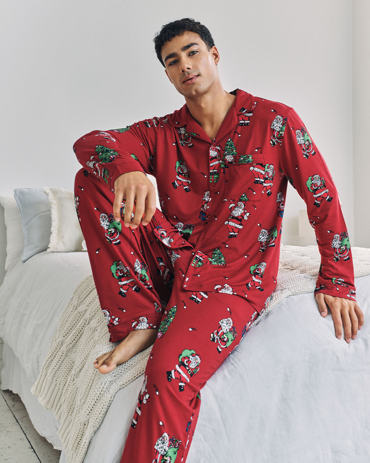 Christmas Santa Snowball Print Long Pyjama Set