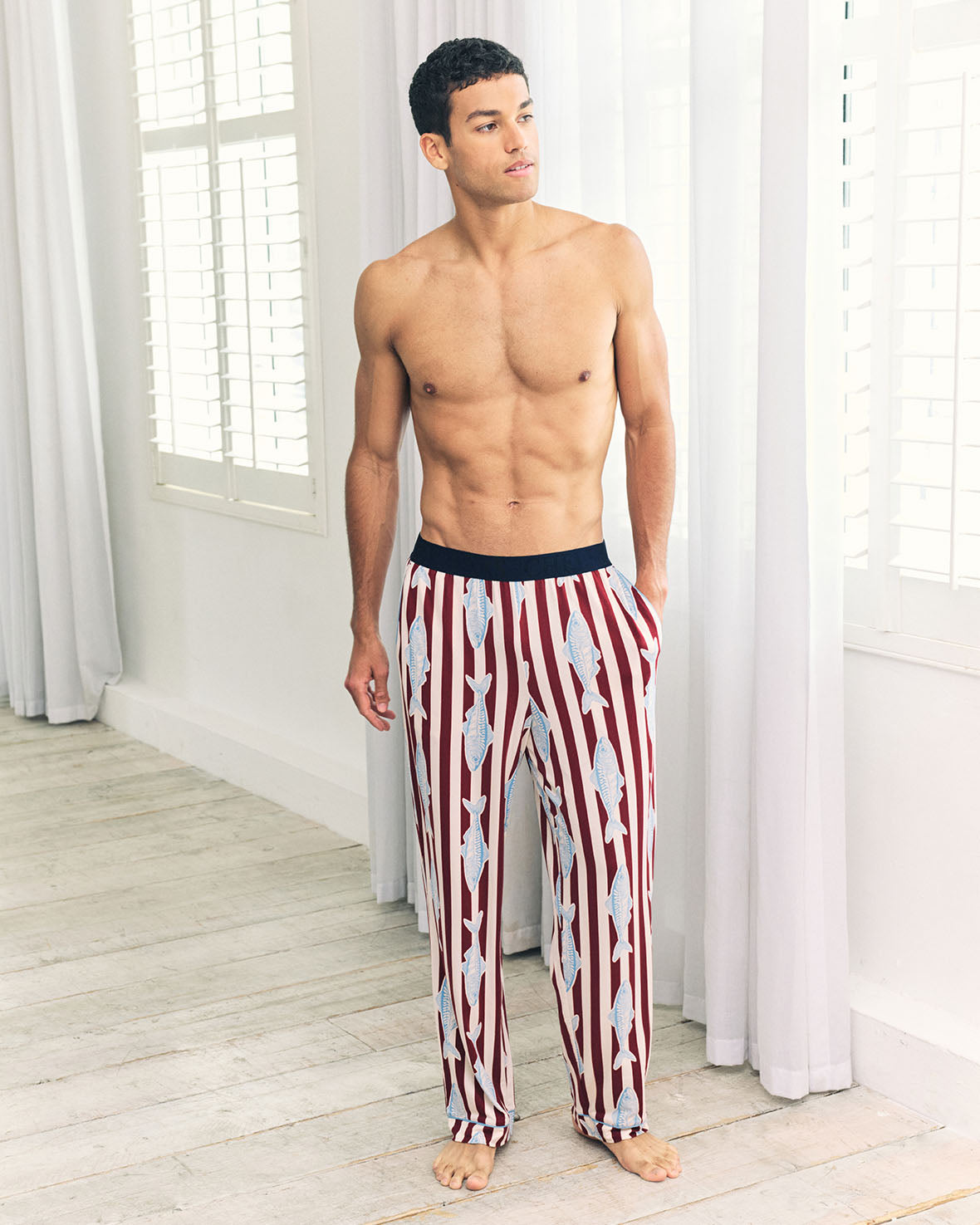 Gone Fishing Stripe Print Long Pyjama Bottoms