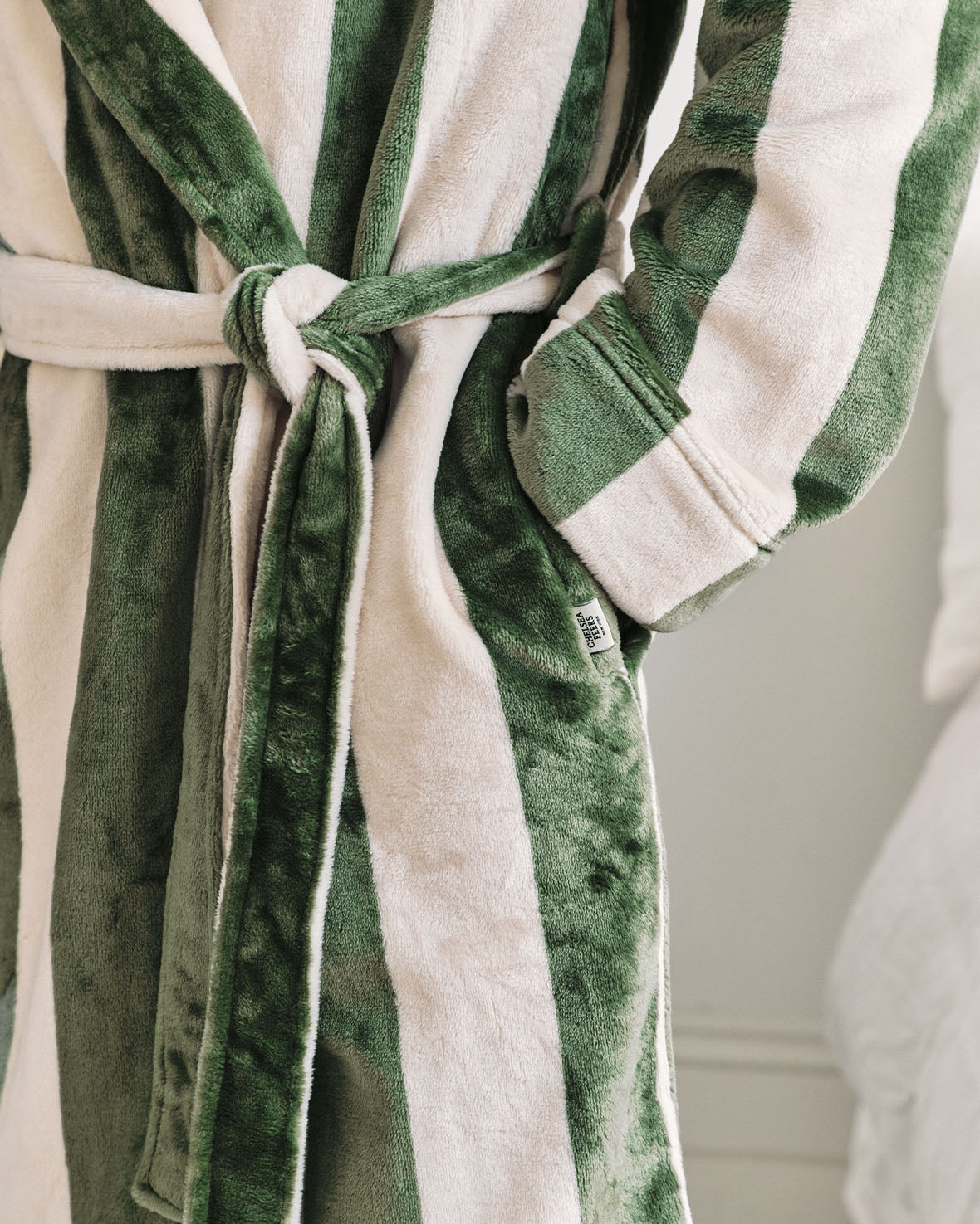 Fleece Stripe Hooded Dressing Gown - Khaki