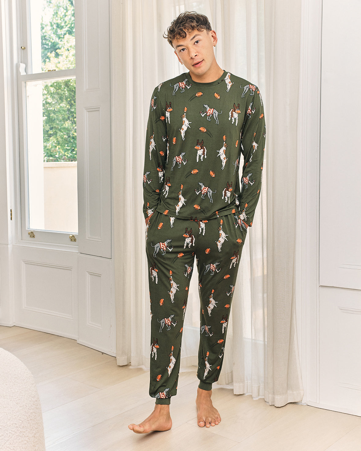 Rugby Dogs Print Long Pyjama Set