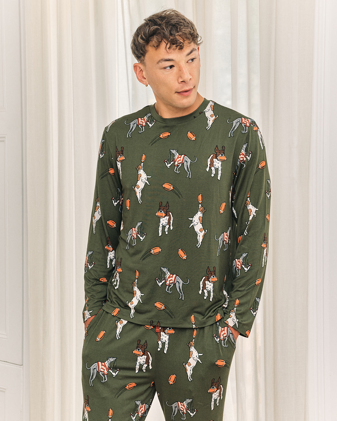 Rugby Dogs Print Long Pyjama Set