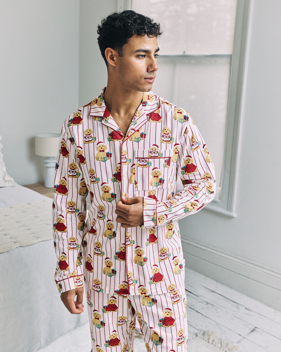 Organic Cotton Chip the Christmas Cockapoo Dog Print Long Pyjama Set