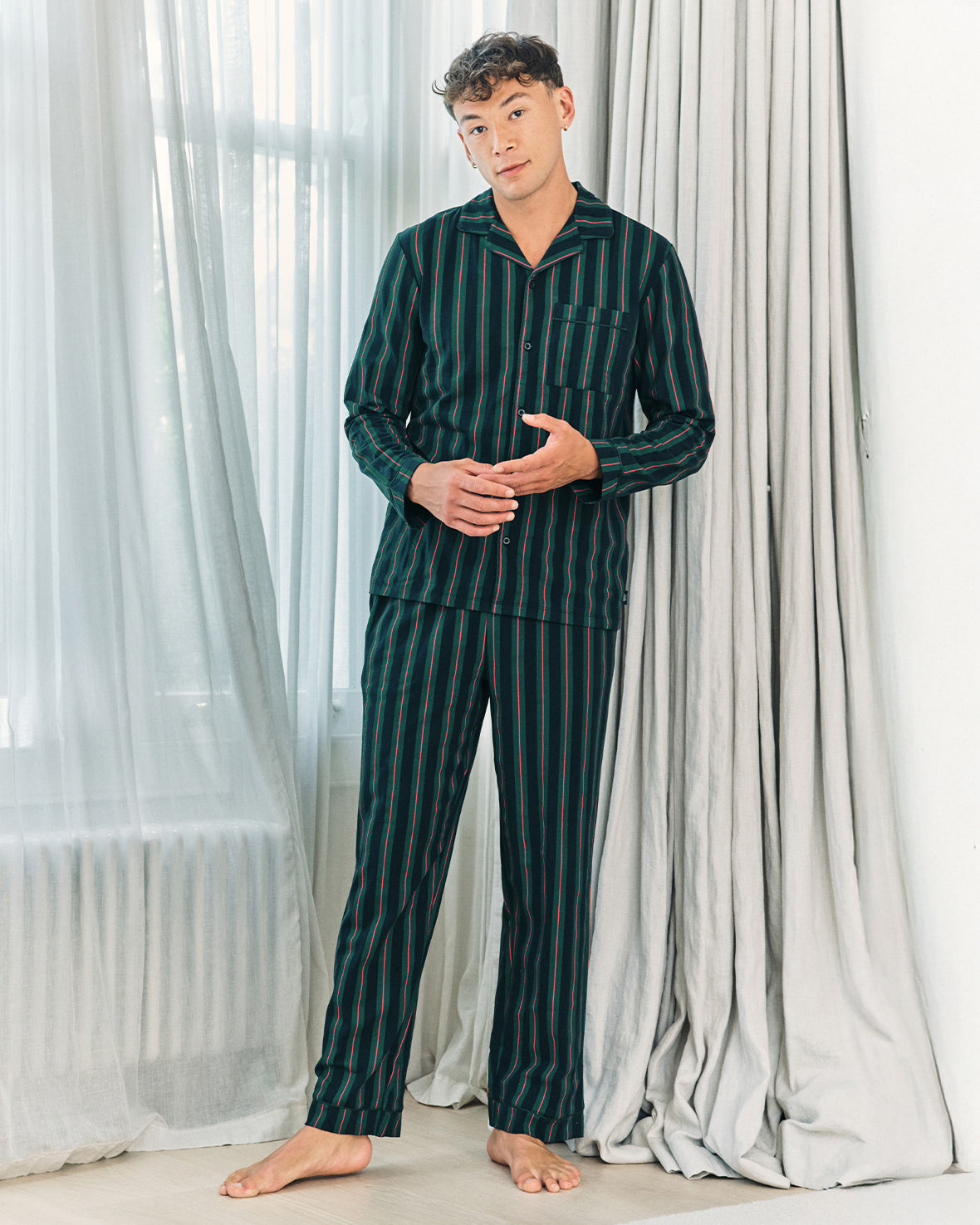 Organic Cotton Stripe Button Up Long Pyjama Set