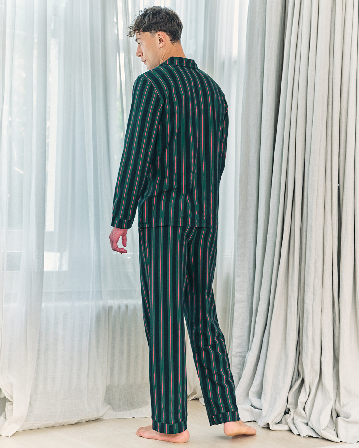 Stripe Button Up Long Pyjama Set - Navy