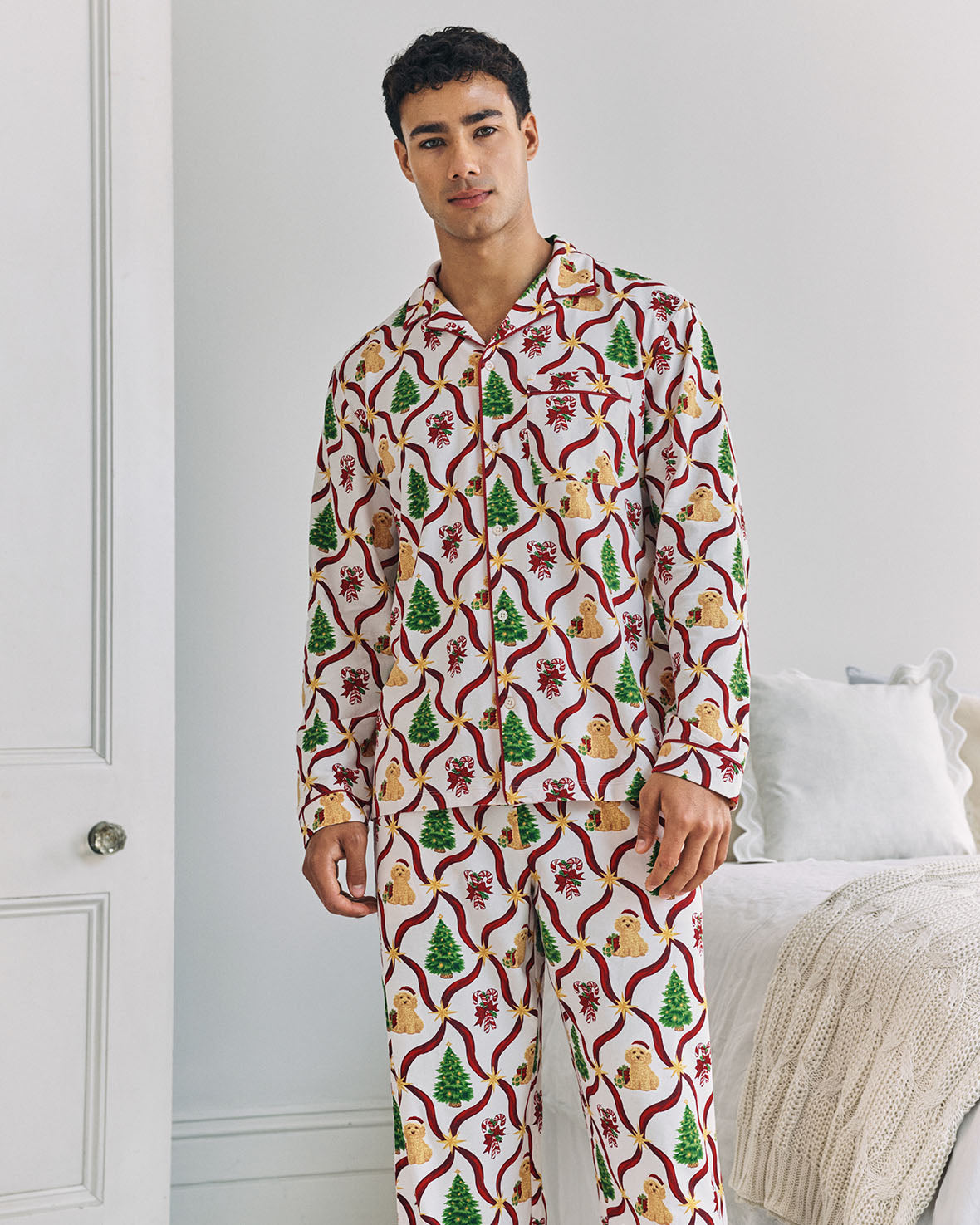 Organic Cotton Christmas Tree & Dog Long Pyjama Set