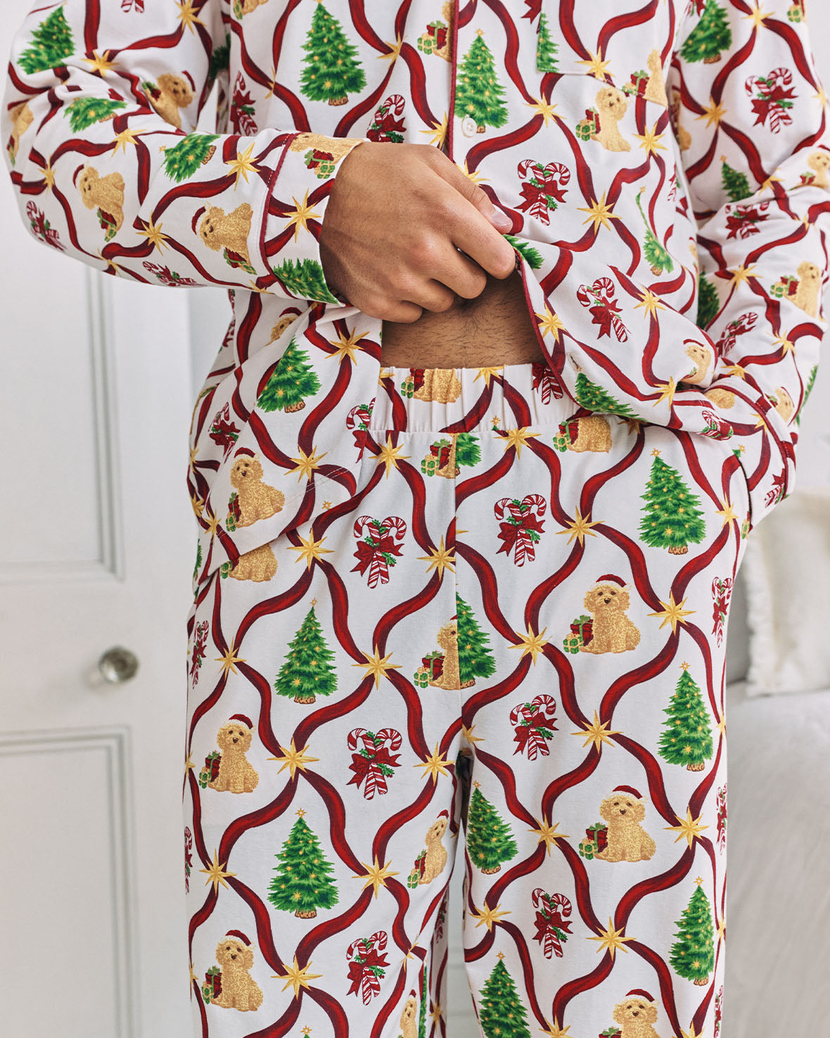 Organic Cotton Christmas Tree & Dog Long Pyjama Set