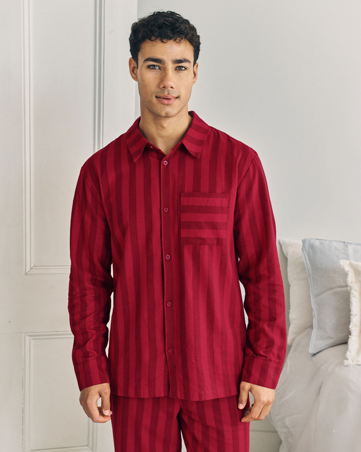 Organic Cotton Stripe Long Pyjama Set - Red
