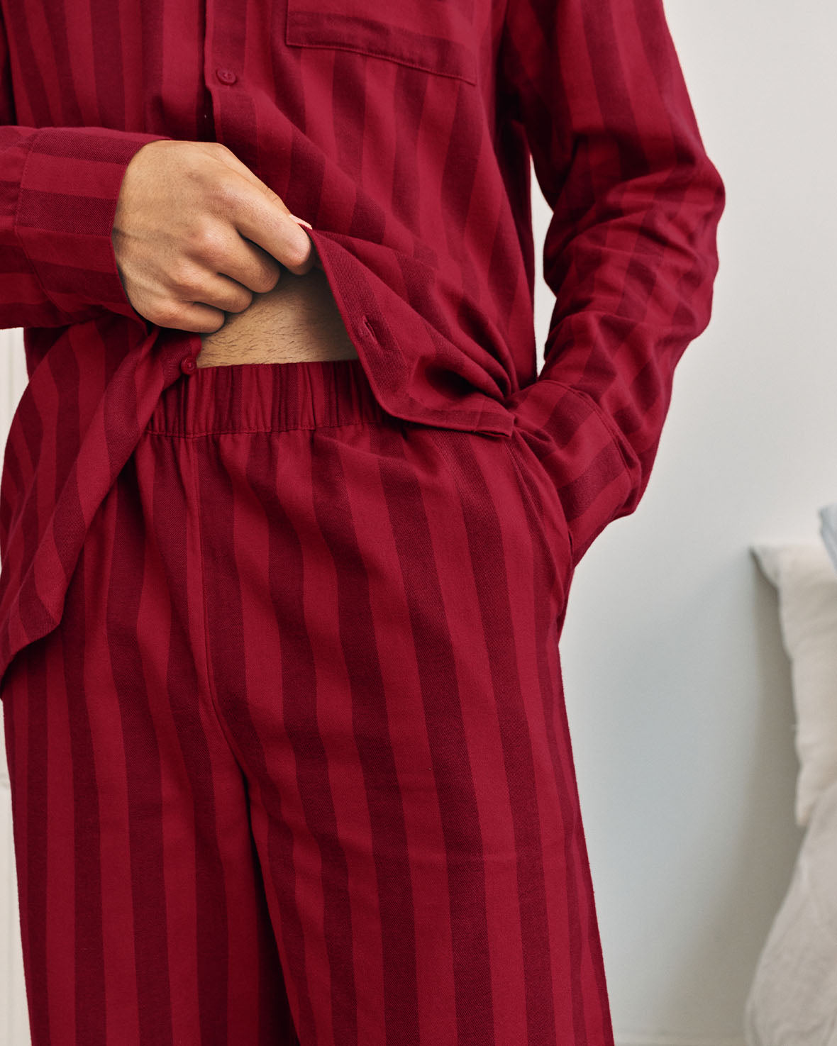 Organic Cotton Stripe Long Pyjama Set - Red