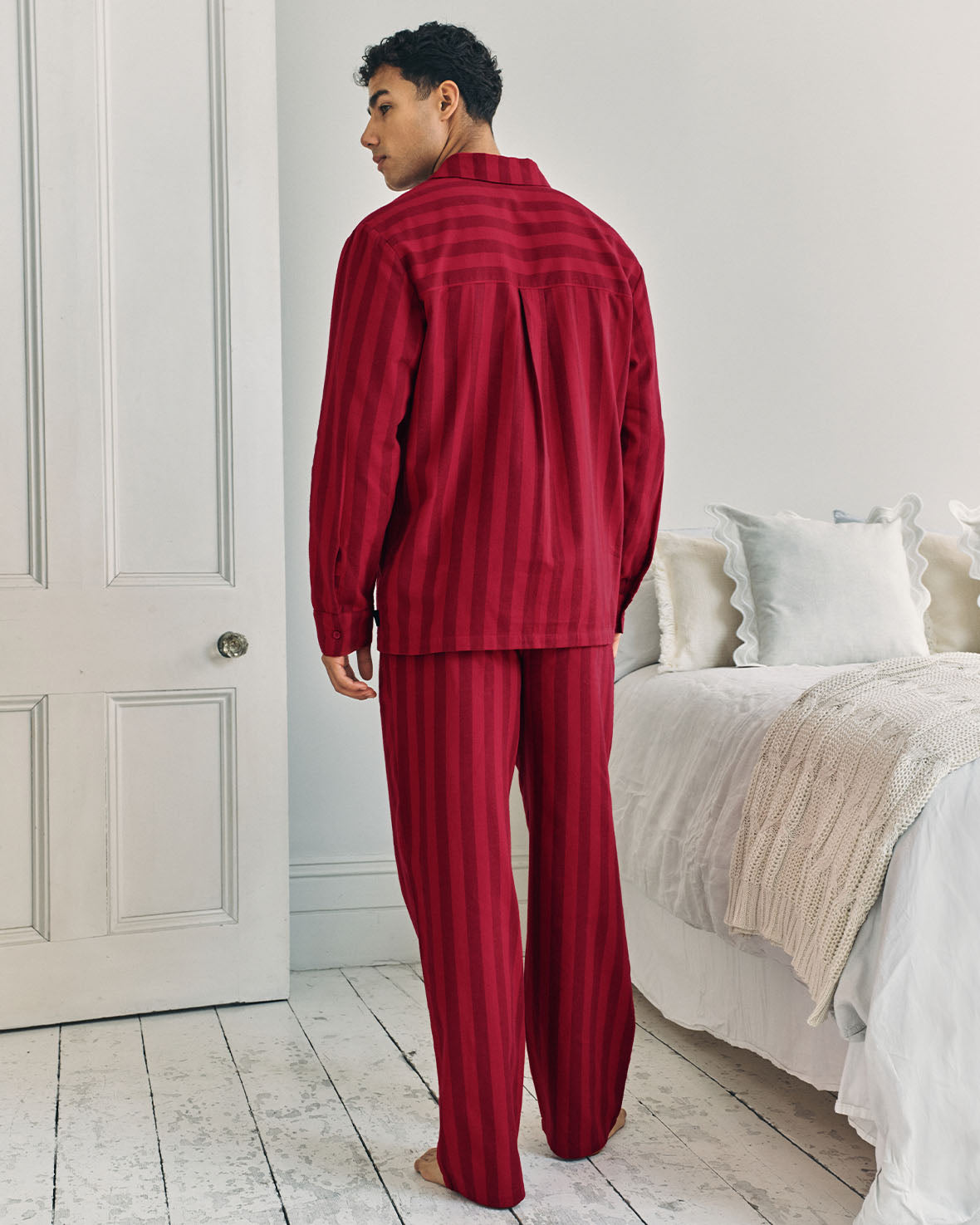 Organic Cotton Stripe Long Pyjama Set - Red