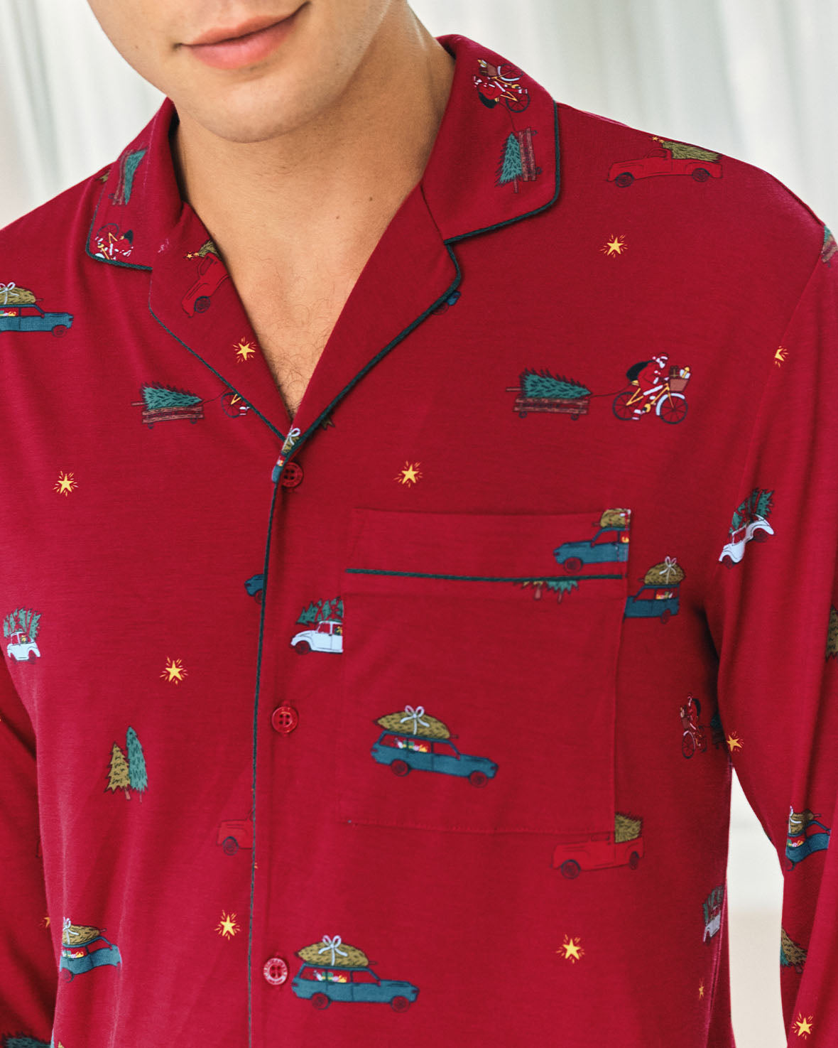 TENCEL™ Modal Christmas Tree Car Print Long Button Up Pyjama Set