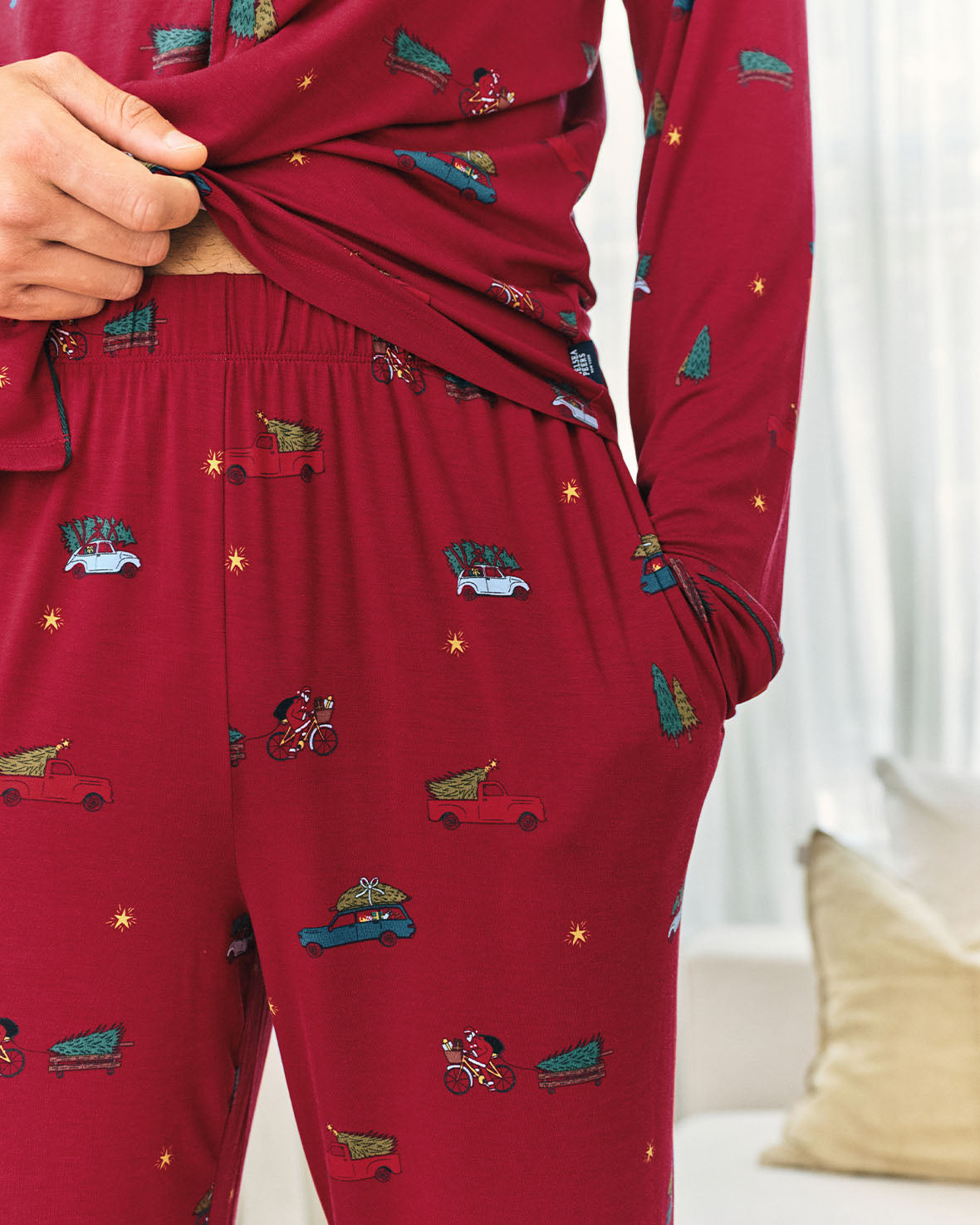 TENCEL™ Modal Christmas Tree Car Print Long Button Up Pyjama Set