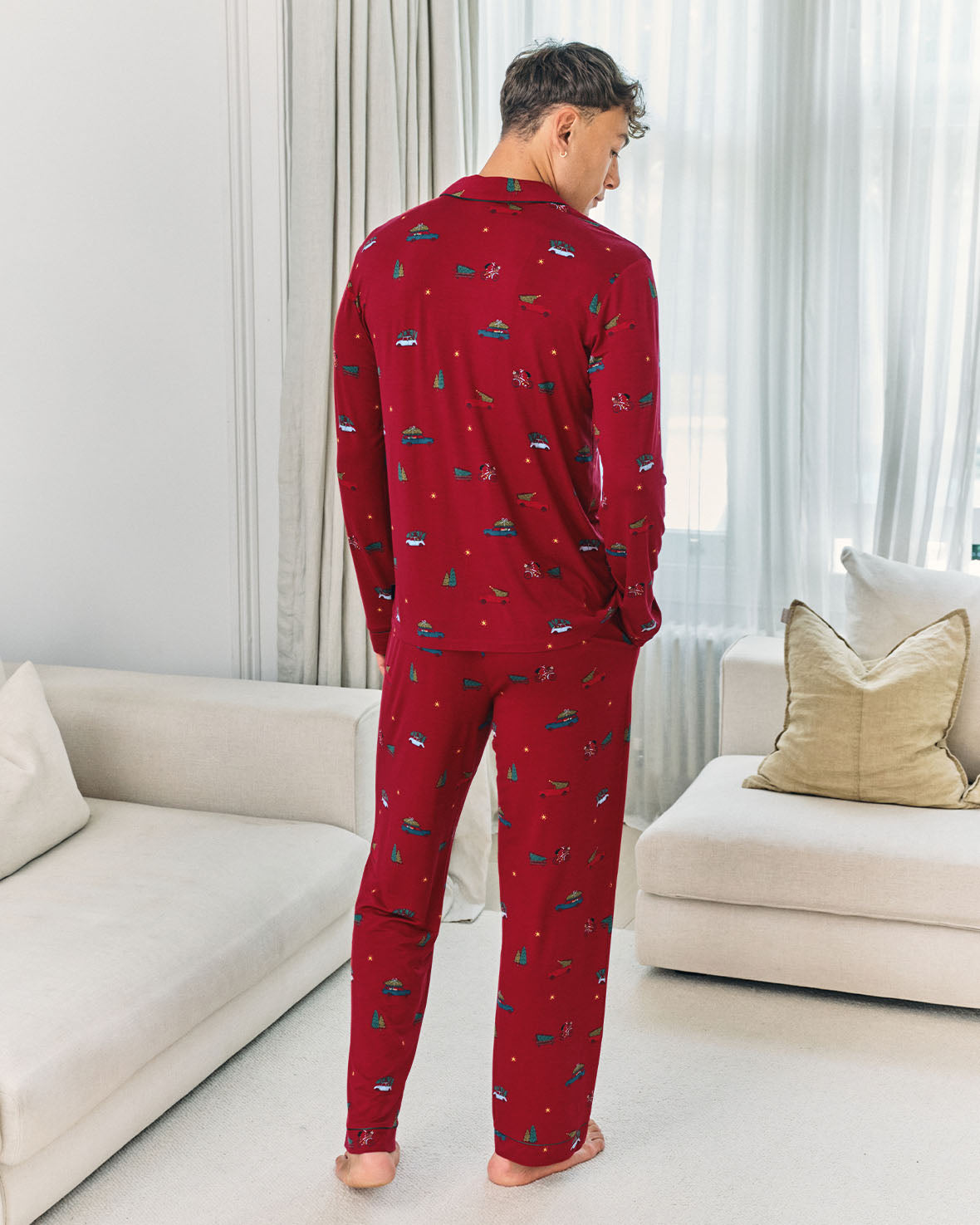 TENCEL™ Modal Christmas Tree Car Print Long Button Up Pyjama Set