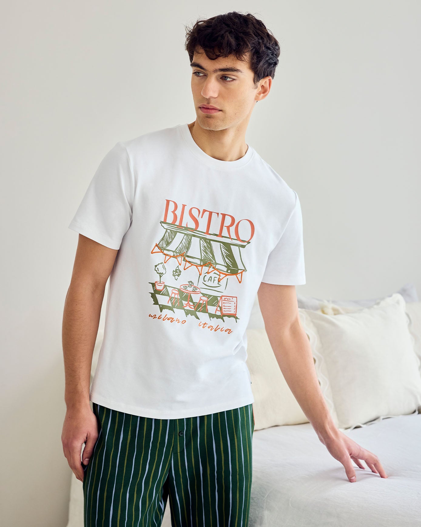 Organic Cotton Bistro Print Crew Long Pyjama Set