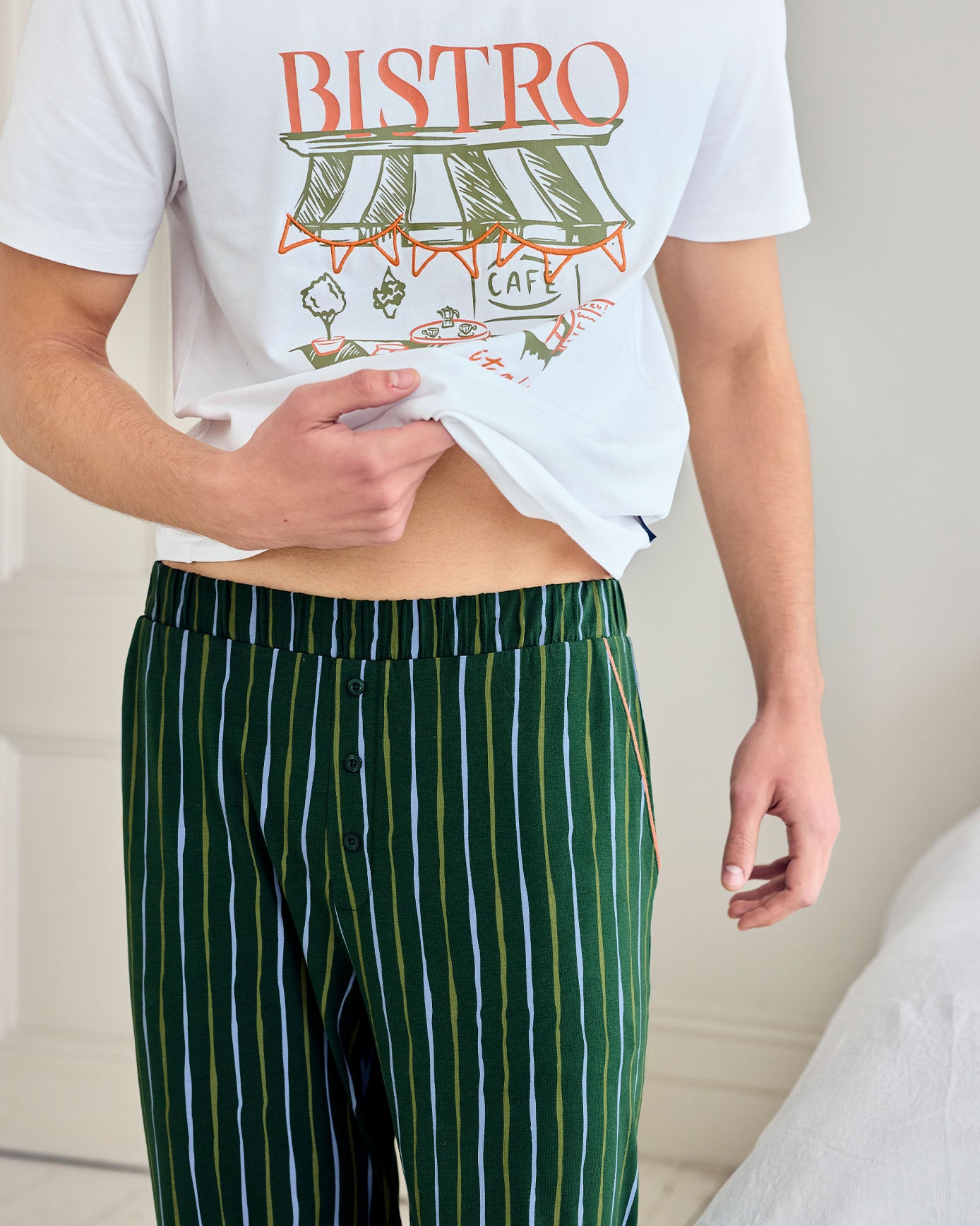 Organic Cotton Bistro Print Crew Long Pyjama Set